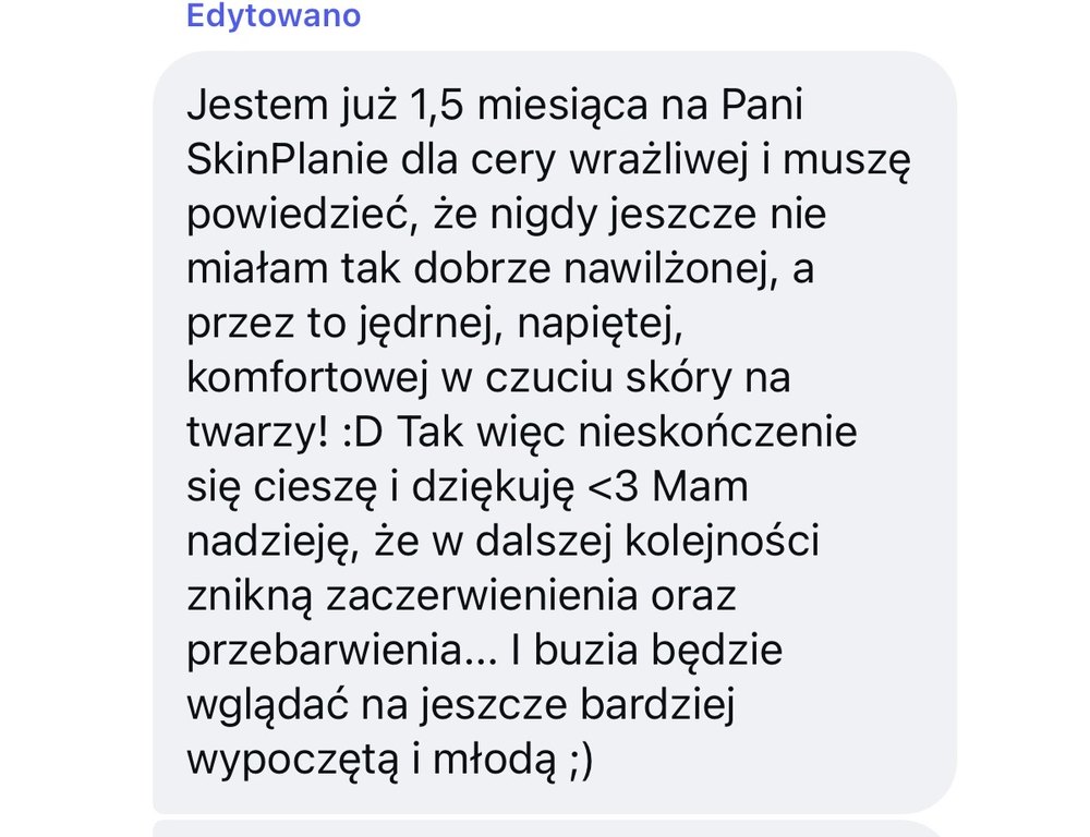 Wiadomość od klientki Małgorzaty po 1,5 miesiąca